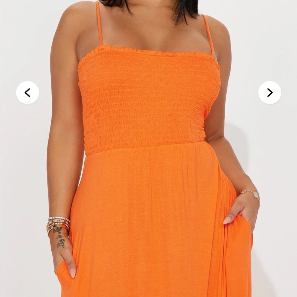 NWT Fashion Nova Vibrant Orange Strappy Sleeveless Maxi Cottagecore style Dress - Picture 2 of 3